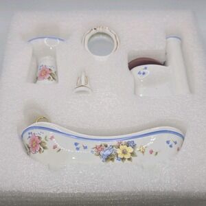 1:12 Porcelain Dollhouse Bathroom Set Bathtub Sink Toilet Mirror Brush White